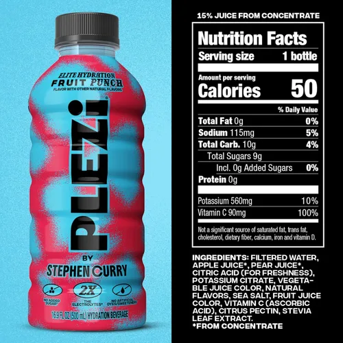 Vista 2 de PLEZi Tropical Punch - Bebida de hidratación x Stephen Curry - Bebidas deportivas con 2X electrolitos - 500mg de potasio, baja en azúcar, sin azúcar