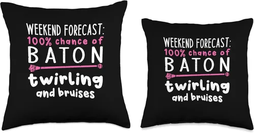 Vista 3 de Baton Dancing Lover Majorette Twirler Gift Idea Pronóstico de fin de semana 100% de probabilidad de baton girar y moretones, 16 x 16 pulgadas