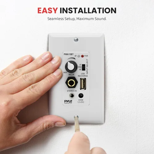 Vista 5 de Pyle Receptor BT Inalámbrico de Pared – Receptor de Control de Audio de 100W para Pared con Amplificador Integrado, Entradas USB/Micrófono/Aux