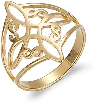 Anillo de nudo de bruja para mujer, de acero inoxidable, estilo geométrico, brujería, amuleto celta, anillo de nudo celta, elegante y elegante,