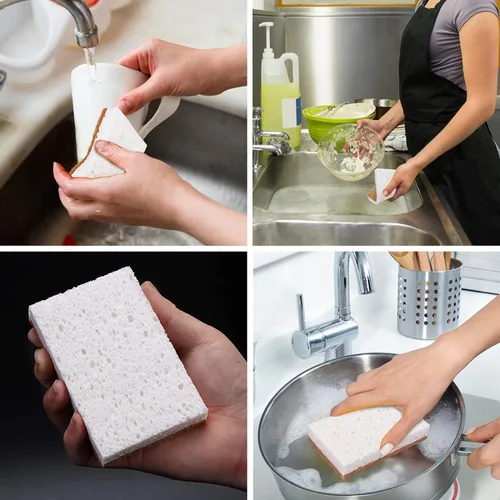 Vista 7 de Esponjas naturales para cocina, paquete de 9, esponja ecológica antiarañazos, limpiador de sisal biodegradable con esponjas compostables para platos