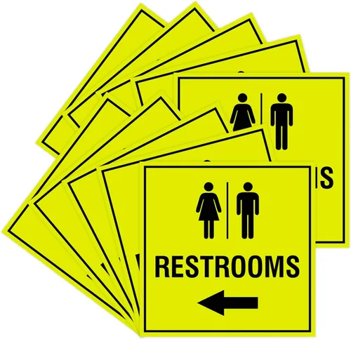 Vista 23 de Signs ByLITA Letrero cuadrado de flecha izquierda para baños con cinta adhesiva (plata cepillada) – grande (paquete de 1)