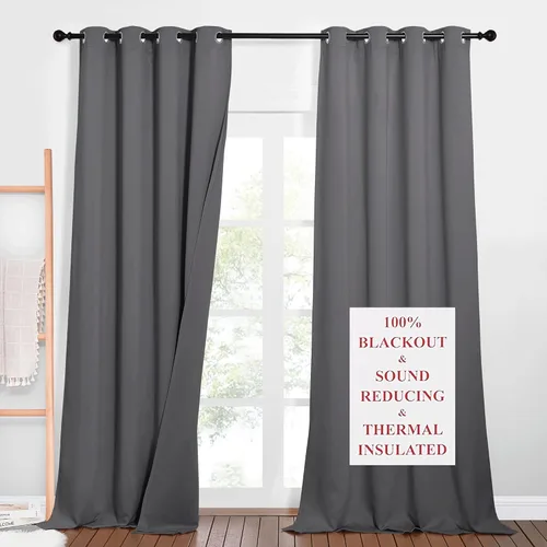 Vista 24 de NICETOWN Cortinas opacas para ventanas de sombreado completo, súper resistentes, con forro absorbente de ruido, para dormitorio, tratamiento