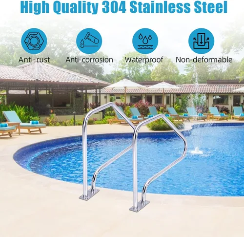 Vista 2 de Pasamanos de piscina de 49 x 34 pulgadas, acero inoxidable 304 con gran capacidad de carga de 370 libras, riel de piscina a prueba de óxido