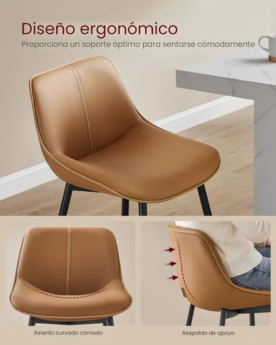 Vista 4 de VASAGLE Juego de 2 Taburetes de Bar, Taburetes de Bar de Altura de Mostrador con Respaldo, Respaldo Ergonómico, Cuero Sintético, Patas de Metal