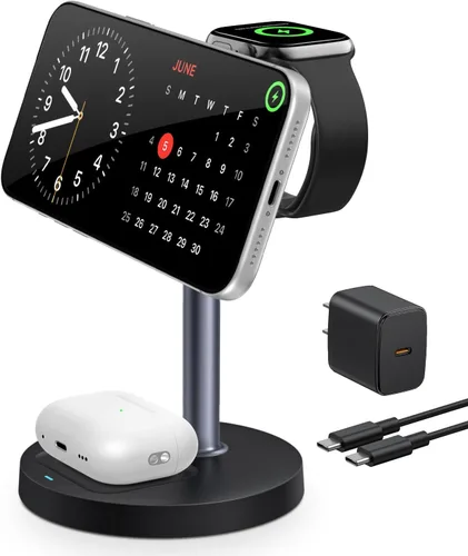 Estación de carga inalámbrica 3 en 1 para soporte de cargador Apple Magsafe, estación de carga magnética rápida de 15 W para iPhone 17 Air 16 15 14