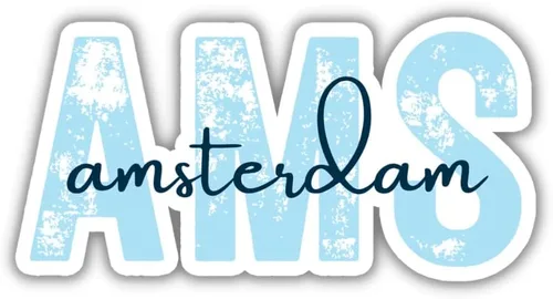 AMS Amsterdam Airport Code Travel Sticker, Multiple Colors Vinyl Laptop Water Bottle Planner Journal Places I've Been Luggage Washington Decal (Blue)