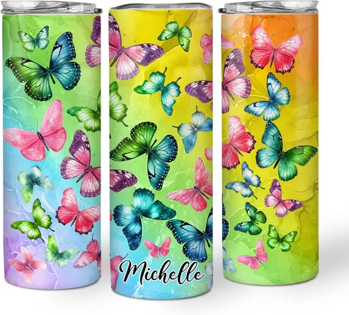 Vista 25 de Hyturtle Vaso personalizado de mariposa morada de 20 onzas con tapa, regalos de cumpleaños y Navidad para ella, madres, mujeres, amantes