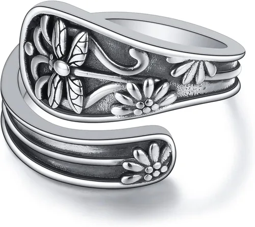 Yearace Spoon Ring for Women 925 Sterling Silver Butterfly Spoon Ring for Women Vintage Victorian Style Antique Flower Thumb Rings Jewelry