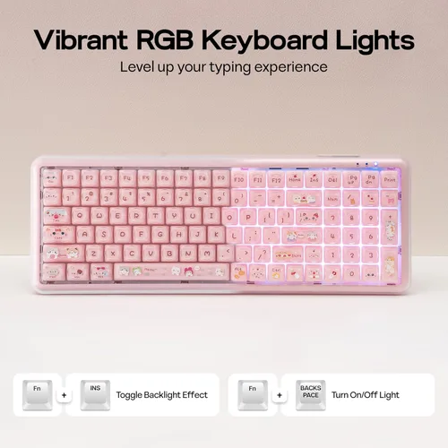 Vista 6 de MechLands X Maorbeng X100 PRO Membrane Gaming Keyboard with Number Pad, RGB Backlits, Wireless Computer Keyboard with 5000mAh Battery, BT/2.4G/USB-C