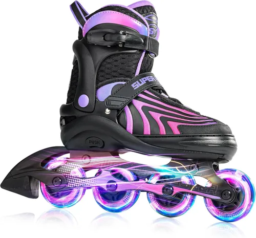SUPER YOUNGSTER Patines en línea para niñas, niños y niños de 4 a 12 años, patines ajustables con luces para jóvenes y adolescentes de 8 a 12 años,