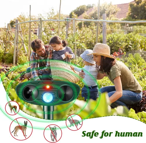Vista 7 de Repelente ultrasónico de animales al aire libre, repelente solar repelente de gatos, perros, ciervos, disuasorio impermeable con sensor
