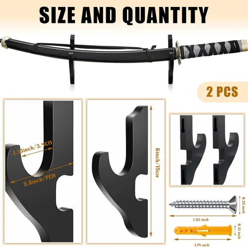 Vista 2 de Yookeer 2 piezas de espada de montaje en pared Katana soporte de espada samurái exhibición de espada de madera para artes de madera, soporte