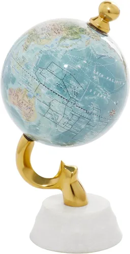 Vista 10 de Deco 79 Globo mundial de metal de aluminio con base de mármol, globo de escritorio 6 "x 6" x 11", azul