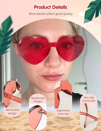 Vista 4 de 9 pares de gafas de sol con forma de corazón sin montura en forma de corazón, gafas de sol para fiesta, gafas de sol de corazón