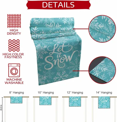 Vista 7 de Christmas Table Runner Snowflake Winter Holiday Table Runners for Christmas Non-Slip Teal Blue Dinner Runner Party Decorations 13x36 Inch