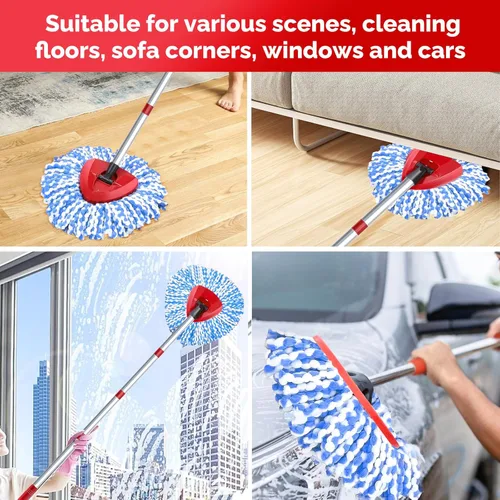 Vista 9 de O-Cedar - Cabezal de trapeador giratorio, base, mango de repuesto para sistema RinseClean 2 tanques, 4 repuestos de fregona de microfibra, 1 base