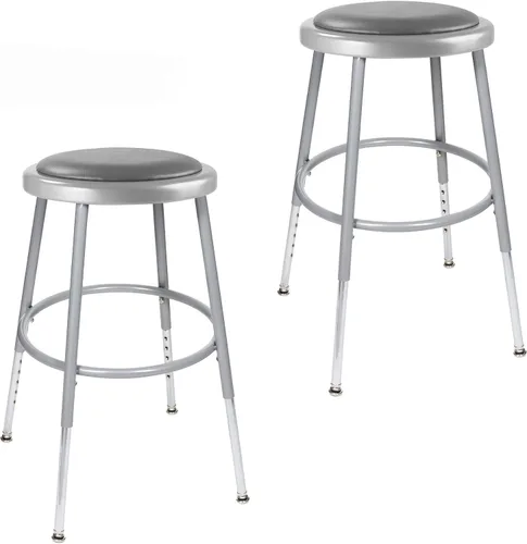 OEF Furnishings OEF6418H/2 Taburete redondo multiusos de grado comercial prémium (altura ajustable, rango de 18 a 27 pulgadas, marco gris, asiento