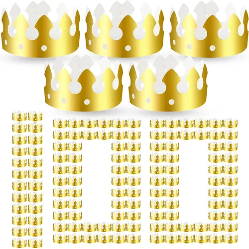 Crtiin 100 piezas de coronas de papel doradas para fiesta de cumpleaños a granel para adultos, estudiantes de aula, suministros de sombrero, regalos