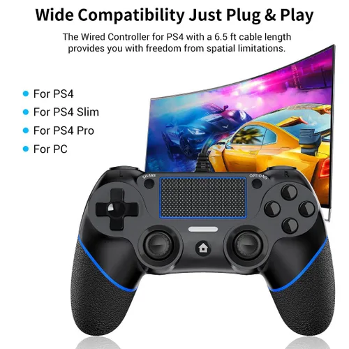 Vista 7 de DIANVEN Wired Controller for PS4 Controller Wired for Sony Playstation 4ProSlim and PC Windows 111087 with Double Vibration and Motion Motors, Wired