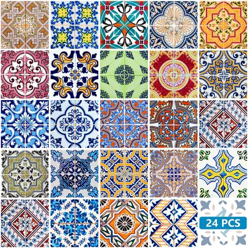 Vista 16 de Juego de 24 calcomanías para azulejos de salpicaduras, auténticos azulejos tradicionales de Talavera, calcomanías para azulejos de baño y cocina