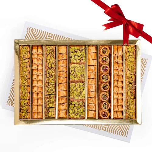 Vista 6 de Anabtawi Middle Eastern Sweets - 70 piezas surtidas de Baklava, pistacho y almendras pastelería - Caja de regalo tradicional árabe de Baklava - Sin