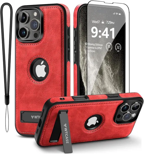 Vista 10 de WTCASE Funda magnética de piel para iPhone 14 Pro Max, soporte invisible integrado [compatible con Magsafe] protector delgado compatible con iPhone