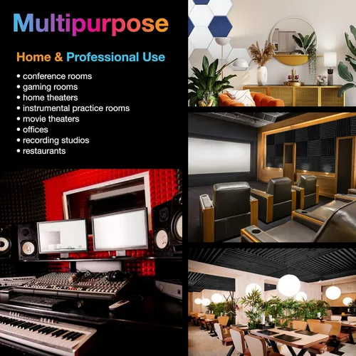 Vista 5 de Paneles de espuma acústica de 2 x 12 x 12 x 12 pulgadas, absorción acústica de sonido, aislamiento acústico para el hogar, la oficina