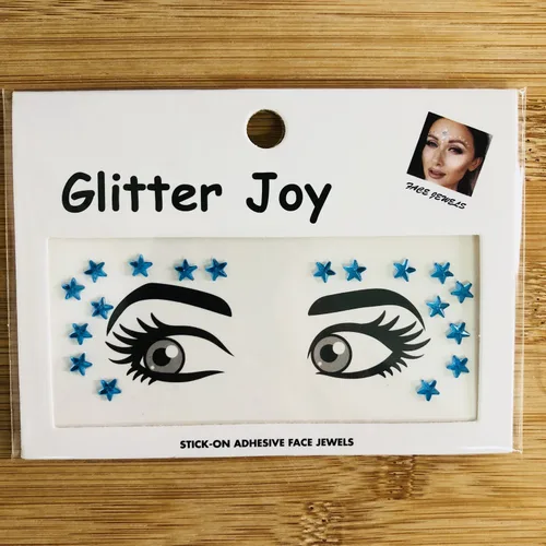 Vista 3 de Esquinas de ojos - Joyas para la cara, blanco, rojo, azul, estrella del 4 de julio, gemas para la cara, decoraciones de tatuajes, calcomanías