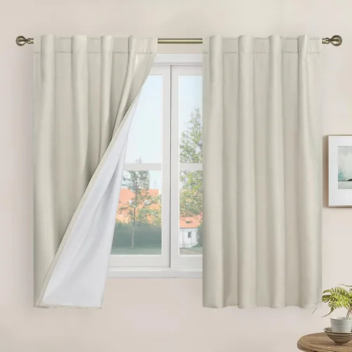 Vista 140 de LAMIT Cortinas opacas cortas de lino de 30 pulgadas para ventanas de cocina sobre el fregadero, cortinas de café texturizadas de lino marfil