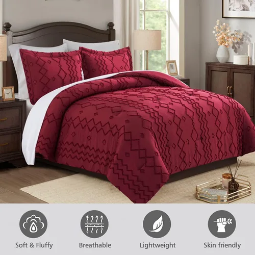 Vista 2 de JML Juego de edredón tamaño King, juego de edredón de 3 piezas con 2 fundas de almohada, juego de ropa de cama de jacquard con patrón geométrico