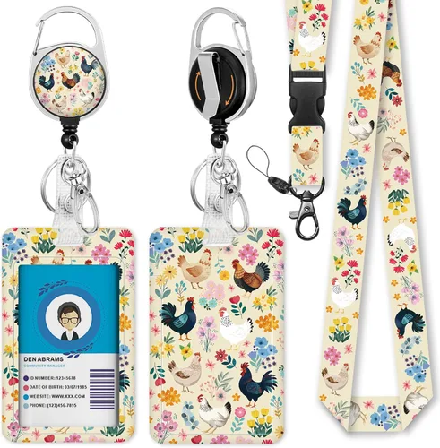 Vista 30 de Giancomics Soporte para tarjetas de identificación negro con cordón, cordones para insignias de identificación con carrete de insignia retráctil