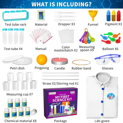 Vista 4 de Kit de ciencia de experimentos de laboratorio para niños de 4-6-8-12, juguetes científicos educativos STEM para niños y niñas con bata