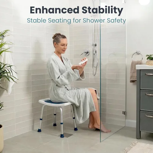 Vista 9 de PELEGON Silla de ducha para ducha interior (350 libras), altura ajustable, asiento acolchado, silla de ducha para ancianos y discapacitados, silla