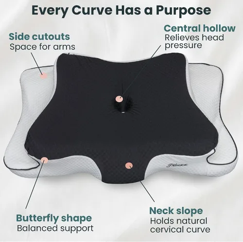 Vista 4 de Almohada cervical cervical para dormir – Almohada cervical de espuma viscoelástica refrescante para personas que duermen de lado y de espalda