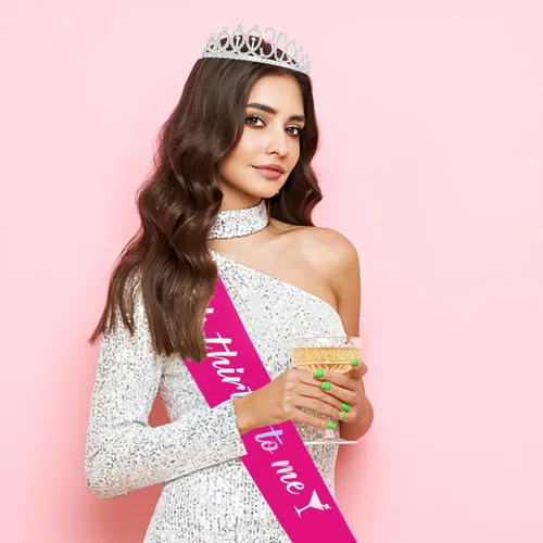 Vista 6 de Semato Kit de banda y tiara de cumpleaños número 30, regalos de feliz cumpleaños 30 para mujeres, rosa intenso, mediano