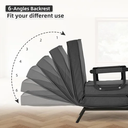 Vista 47 de Sillón convertible para cama, sillón tapizado de tres pliegues con almohada, sofá plegable de ocio con respaldo ajustable de 6 ángulos, cama