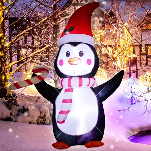 Vista 6 de AJY Pingüino inflable de Navidad de 4 pies con luces LED de dulce para decoración navideña inflable para interiores y exteriores, patio, césped