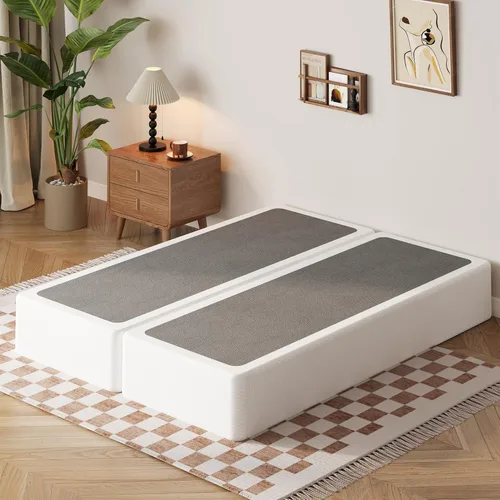 Vista 12 de EMODA Base de cama tamaño matrimonial de 5 pulgadas, base de colchón de metal resistente de 3000 libras con funda de tela, fácil montaje, color negro