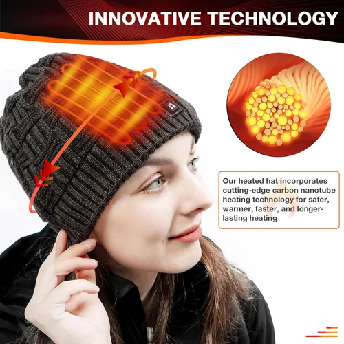 Vista 2 de DUKUSEEK Heated Hat, Electric Winter Heated Beanie Hat with 7.4V Rechargeable Battery for Men Women