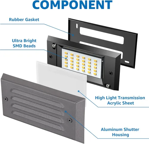 Vista 3 de SUNVIE Luces de paso de bajo voltaje, luces LED de escalera para exteriores de 5 W con placa frontal de rejilla horizontal para escalones