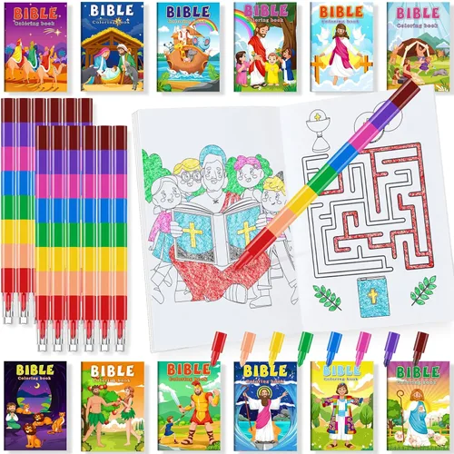 Vista 21 de BenLouis 24 mini libros para colorear de héroe para niños con 24 crayones apilables, recuerdos de fiesta de héroes, libros de actividades a granel