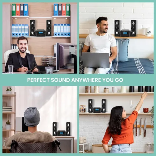 Vista 6 de Philco Sistemas de estantería estéreo Sistema compacto de estante de CD con radio estéreo digital FM, tecnología inalámbrica Bluetooth y control