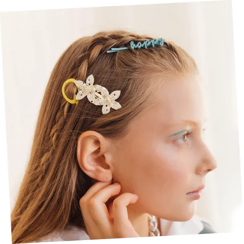 Vista 9 de KALLORY 4 pinzas para el pelo con lazo para niñas, accesorios para el cabello de flores, decoración de perlas, bonitas pinzas para el cabello