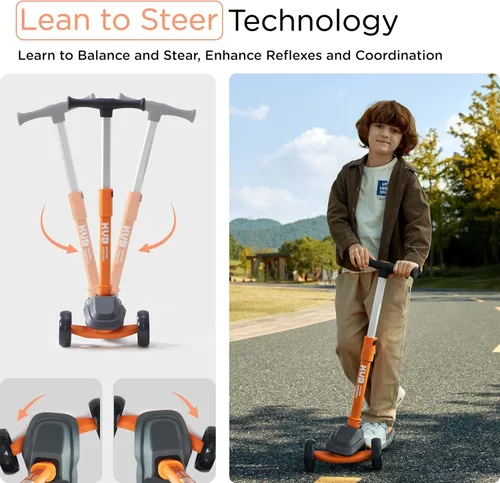 Vista 5 de KUB Toddler Scooter for Kids Ages 2+, 3 Wheel Kick Scooter with LED Light-Up Wheels, Adjustable Height Handlebar, Lean-to-Steer, Anti-Slip Deck