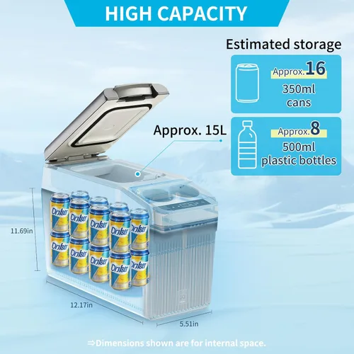 Vista 4 de Refrigerador de consola central de 12 voltios, refrigerador de automóvil de 16 cuartos (15 litros) (-4 ℉ a 50 ℉), refrigerador de coche RV