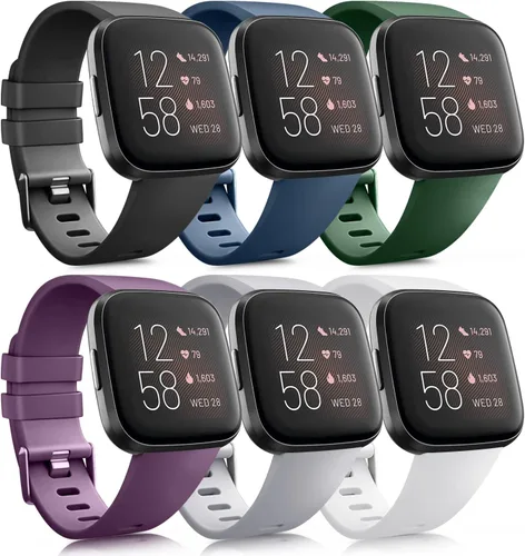 Vista 14 de Paquete de 6 correas deportivas compatibles con Fitbit Versa 2 / Fitbit Versa / Versa Lite / Versa SE, correas de repuesto clásicas de silicona