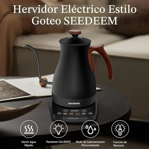Vista 4 de SEEDEEM Hervidor eléctrico de cuello de cisne con pantalla táctil completa de 1200 W, hervidor eléctrico de té y café con cuatro modos de Negro