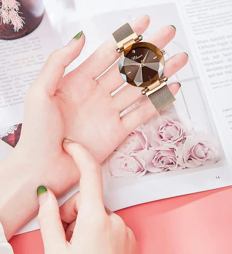 Vista 3 de SENRUD Relojes de moda para mujer, reloj de cuarzo japonés, oro rosa, correa de malla de acero inoxidable, impermeable, elegante, regalo de pulsera