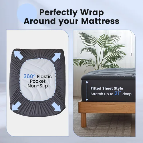Vista 6 de Protector de colchón impermeable tamaño individual, cubrecolchón acolchado ajustable tamaño individual, protector de colchón de cinco capas
